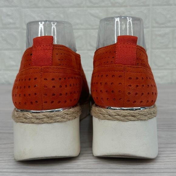 Franco Sarto Serla 2 Shoes WMNS 8.5M Red Suede Perforated Wedge Loafer Jute Trim - Picture 2 of 8